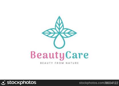 Beauty care logo with leaf and oil shape