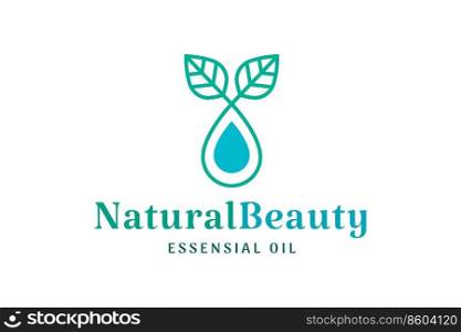 beauty care logo with oil drop and leaf shape