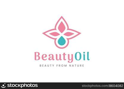 Beauty care logo with oil droplet and leaf shape