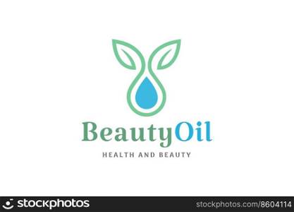 Beauty care logo with oil droplet and leaf shape