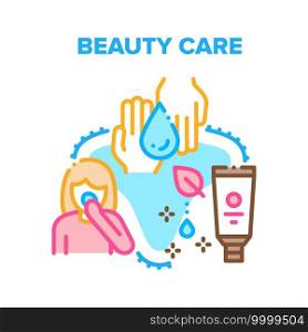 Beauty Care Vector Icon Concept. Beauty Care Cosmetics, Moisturizing Facial Cream And For Hands, Clean And Skincare Cosmetology Product. Beauty And Hygiene Treatment Color Illustration. Beauty Care Vector Concept Color Illustration