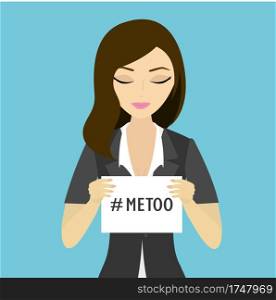 Beauty caucasian female holding paper list with text that read me too,Social movement concerning sexual assault and harassment.flat vector illustration