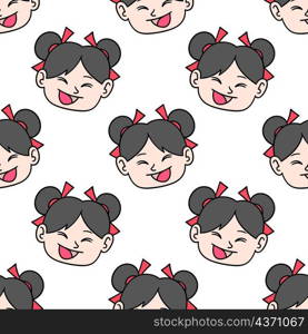 beauty chinese girl happy seamless pattern textile print
