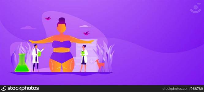 Beauty clinic, liposuction procedure, appearance change. Patient and doctors. Body contouring, body correction surgery, body plastic service concept. Header or footer banner template with copy space.. Body Contouring web banner concept