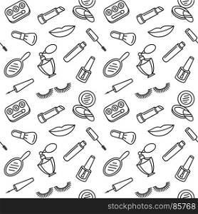 Beauty cosmetics and makeup seamless pattern in thin line style illustration background. Design element