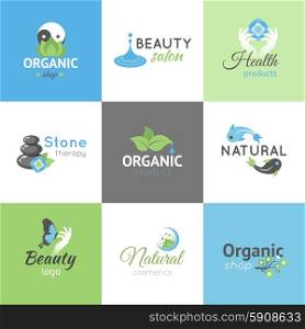 Beauty Design Logos. Beauty salon and organic products shop design logos set isolated vector illustration