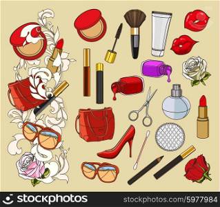 Beauty doodle, set of vector icons