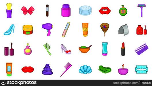 Beauty element icon set. Cartoon set of beauty element vector icons for web design isolated on white background. Beauty element icon set, cartoon style