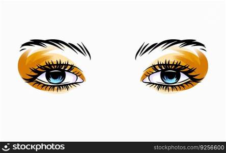 Beauty eye look isolated vector sketch icon outline drawing. Makeup logo design element concept. Black eyelashes and eyebrows female cosmetic fashion glamour girl view.