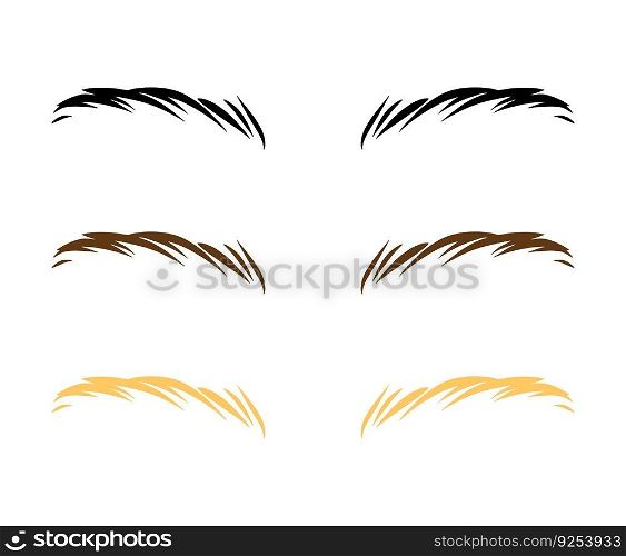 Beauty fashion eyebrows icon set, vector graphic poster, isolated glamour print, salon beauty artist, black, brown and blonde brow design.