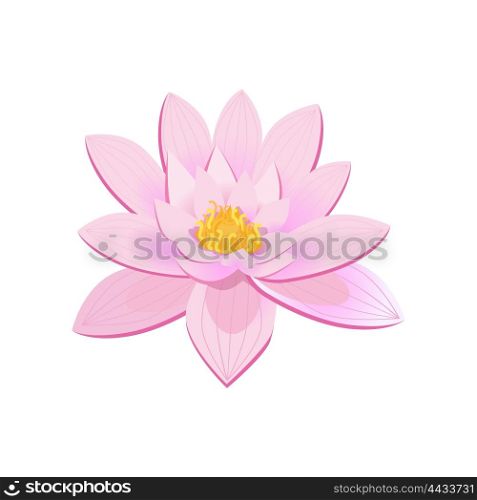 Beauty flower design flat style isolated. Blooming red flower with big beautiful petals, summer or spring nature floral plant and graphic blossom exotic natural flora, vector illustration