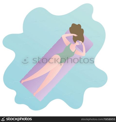 Beauty girl lying on air mattress,top view,vacation concept background, trendy style vector illustration