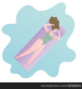Beauty girl lying on air mattress,top view,vacation concept background, trendy style vector illustration