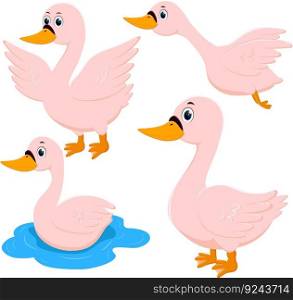 Beauty goose set cartoon posing isolated on white background
