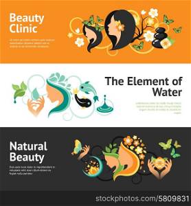Beauty horizontal banner set with wellness clinic elements isolated vector illustration. Beauty Banner Set
