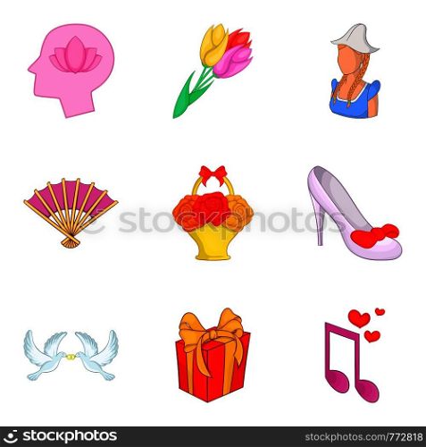 Beauty icons set. Cartoon set of 9 beauty vector icons for web isolated on white background. Beauty icons set, cartoon style