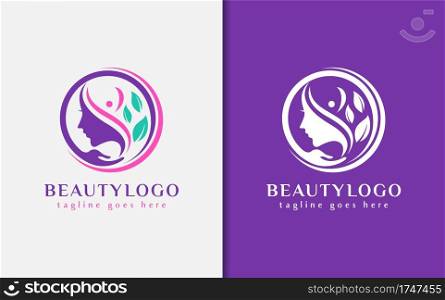 Beauty Logo Design. Beauty Women Combined With Nature Vibes and Circle Holding Hand. Usable For Business, Community, Foundations, Medical, Services Company. Vector Logo Design Illustration. Graphic Design Element.