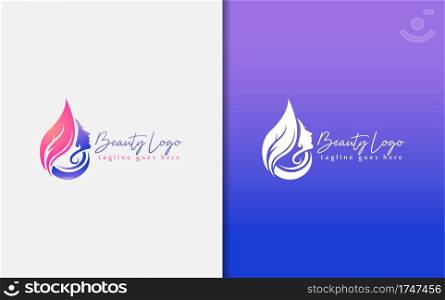 Beauty Logo Design. Beauty Women Face Combined With Abstract Leaf Design. Vector Logo Illustration. Graphic Design Element.