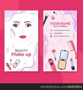 Beauty Makeup Card Vertical Template Flat Cartoon Background Vector Illustration