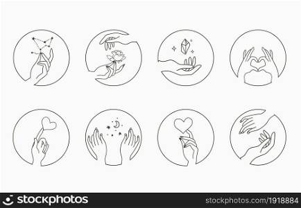 Beauty occult collection with hand,geometric,flower.Vector illustration for icon,sticker,printable and tattoo