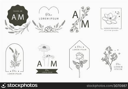 Beauty occult logo collection with geometric,magnolia,lavender,moon,star,flower.Vector illustration for icon,logo,sticker,printable and tattoo