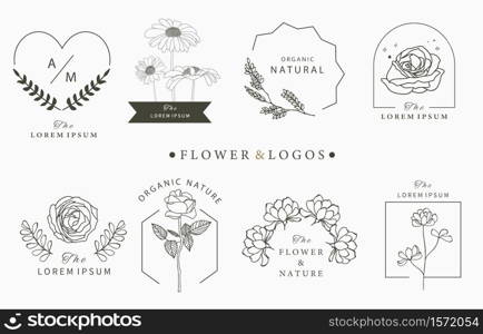 Beauty occult logo collection with geometric,rose,moon,star,flower.Vector illustration for icon,logo,sticker,printable and tattoo