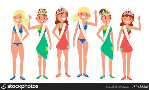 Beauty Pageant Vector. Woman On Beauty Pageant. Queen Smiling. Isolated Flat Cartoon Illustration. Beauty Pageant Vector. Fashionable Woman. Miss Universe. Isolated Illustration