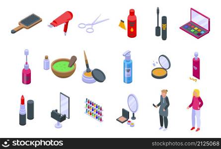 Beauty parlor icons set isometric vector. Makeup artist. Bridal care. Beauty parlor icons set isometric vector. Makeup artist