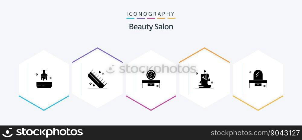 Beauty Salon 25 Glyph icon pack including illumination. candle. salon. burning light. lowboy table