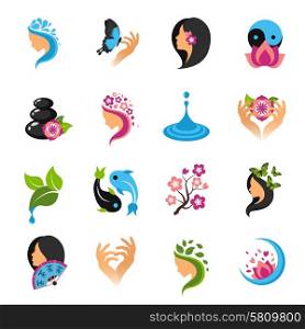 Beauty salon abstract female care and wellness icons set isolated vector illustration. Beauty Icons Set