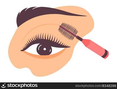 Beauty salon and spa salon procedures, isolated shaping and modeling. Brushes for forming, mascara makeup for extension and correction. Fashion and attractive look, vector in flat style illustration. Eyelashes and eyebrows shaping and modeling vector