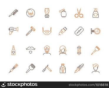 Beauty salon icon. Haircut and barber shop accessories scissors comb trimming and shaving vector colored symbols. Hairdressing, beard and mustache trimming illustration. Beauty salon icon. Haircut and barber shop accessories scissors comb trimming and shaving vector colored symbols