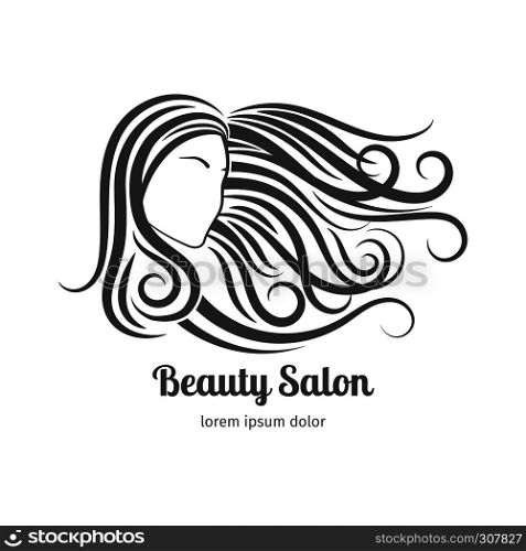 Beauty salon logo or cosmetic badge. Woman with long hair. Beauty salon logo