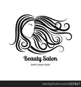 Beauty salon logo or cosmetic badge. Woman with long hair. Beauty salon logo