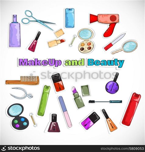 Beauty salon makeup cosmetics and hygiene products doodles set isolated vector illustration. Beauty Salon Doodles