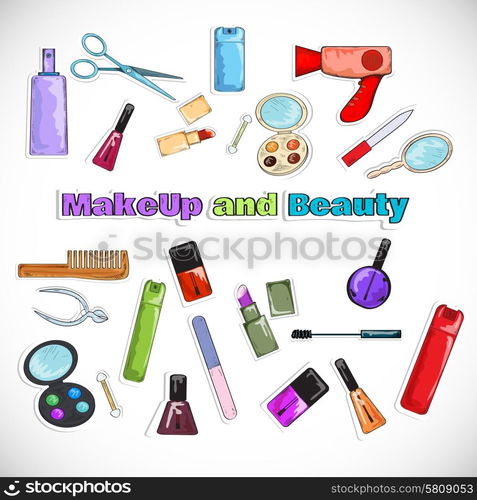 Beauty salon makeup cosmetics and hygiene products doodles set isolated ...