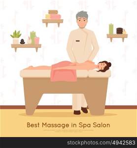 Beauty Salon Spa People Illustration. Woman getting best massage in beauty salon spa flat vector illustration