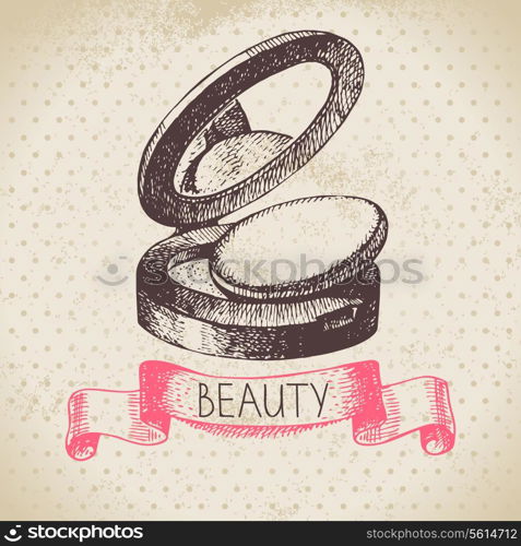 Beauty sketch background. Vintage hand drawn vector illustration of cosmetic