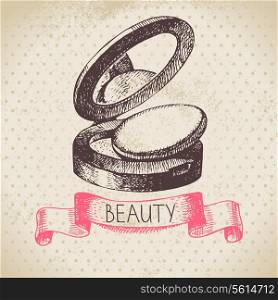 Beauty sketch background. Vintage hand drawn vector illustration of cosmetic