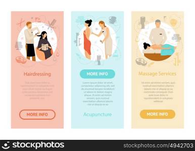 Beauty Spa Salon People Vertical Banners. People having beauty procedures in spa salon vertical flat banners isolated vector illustration