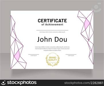 Beauty specialist achievement certificate design template. Vector diploma with customized copyspace and borders. Printable document for awards and recognition. Barlow Bold font used. Beauty specialist achievement certificate design template