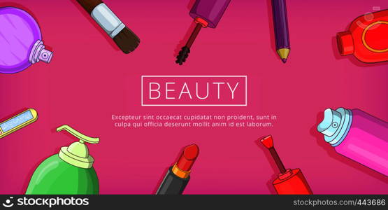 Beauty tools horizontal concept. Cartoon illustration of beauty tools banner horizontal vector for web. Beauty tools banner horizontal, cartoon style