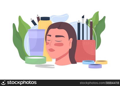 Beauty treatment, cosmetology flat concept vector illustration. Brow shape. Skincare routine. Beautician master. Woman makeup 2D cartoon scene for web design. Beauty salon creative idea. Beauty treatment, cosmetology flat concept vector illustration