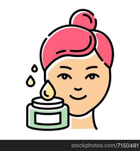 Beauty water color icon. Skin care procedure. Facial treatment. Liquid face product for moisturizing effect. Beauty routine step. Dermatology, cosmetics, makeup. Isolated vector illustration