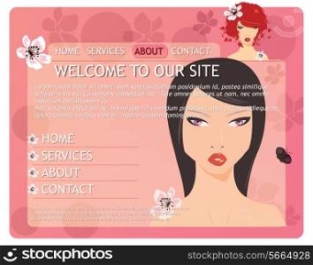 Beauty website template with beautiful girl and flowers