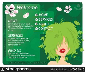 Beauty website template with beautiful girl and flowers