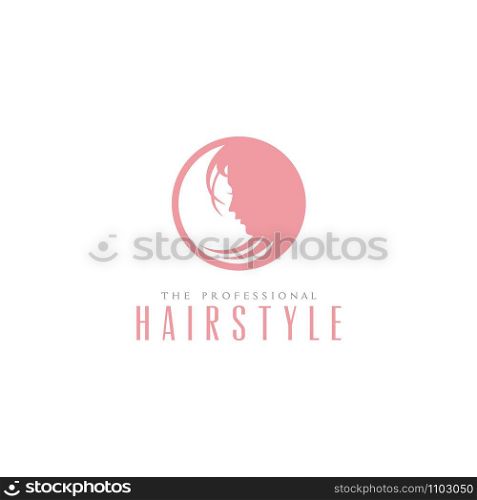 Beauty Woman Silhouette Face with Hair for Saloon Hairstyle Logo design