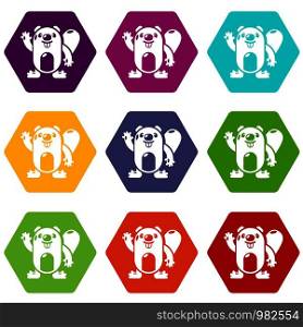 Beaver icons 9 set coloful isolated on white for web. Beaver icons set 9 vector