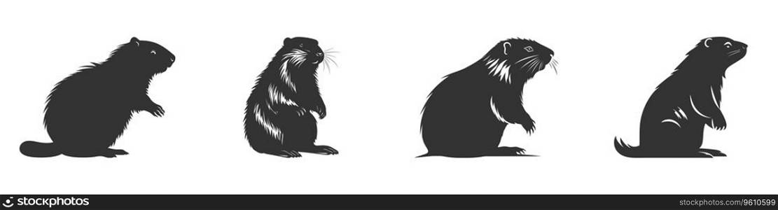 Beaver silhouette set. Vector illustration.