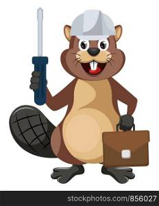 Beaver worker, illustration, vector on white background.